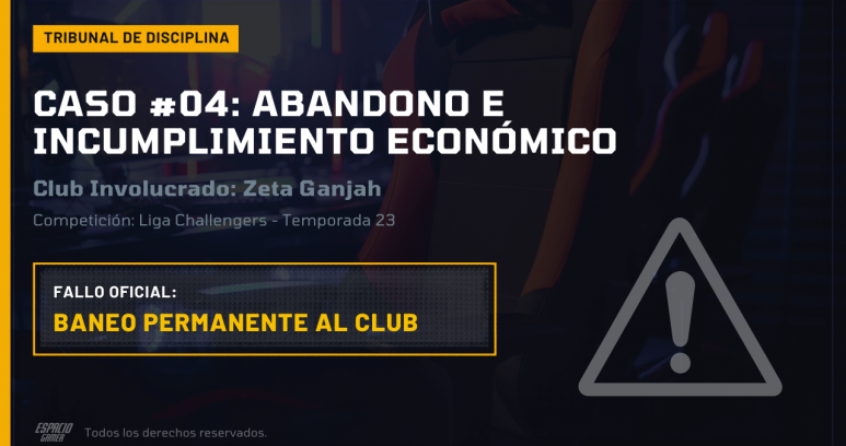 Temporada 23 - Caso #04: Abandono de competición e incumplimiento económico (Zeta Ganjah) 9 Temporada 23 - Caso #04: Abandono de competición e incumplimiento económico (Zeta Ganjah)